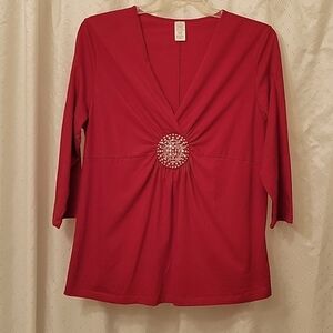 Avon Women's top, size 1X, red w/silver medallion.